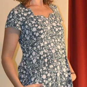White 100% Cotton Dress, Green and White Flowers,